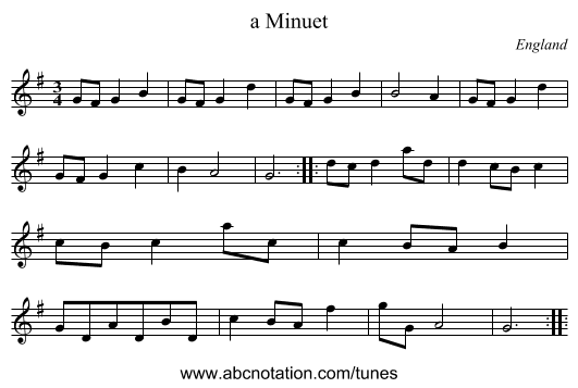a Minuet - staff notation