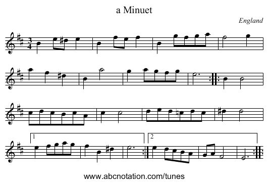 a Minuet - staff notation