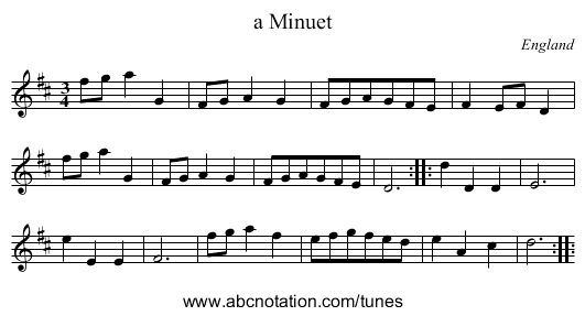 a Minuet - staff notation