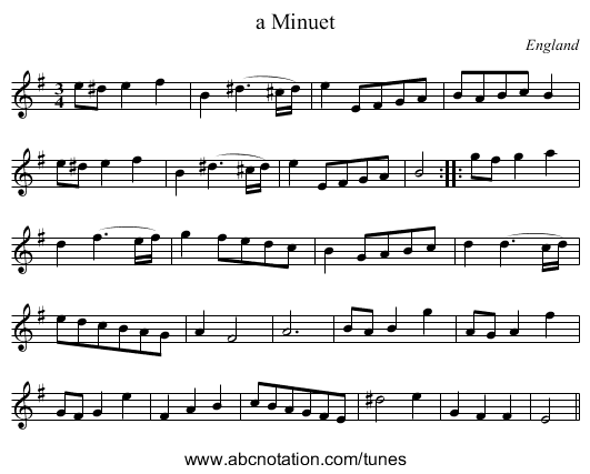 a Minuet - staff notation