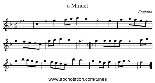 a Minuet - staff notation