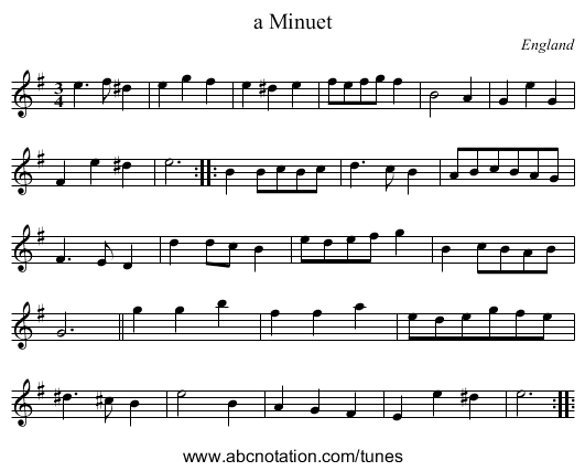 a Minuet - staff notation