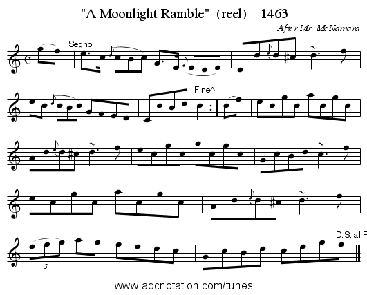 A Moonlight Ramble  (reel)    1463 - staff notation
