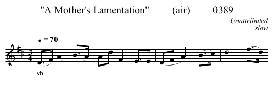 A Mother's Lamentation         (air)         0389 - staff notation