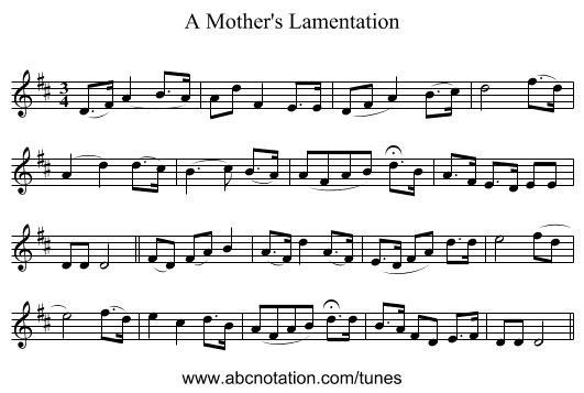 A Mother's Lamentation - staff notation