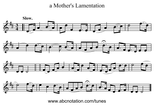 a Mother's Lamentation - staff notation
