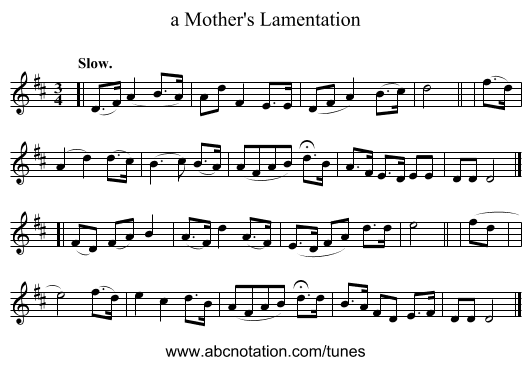 a Mother's Lamentation - staff notation