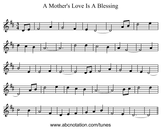 A Mother's Love Is A Blessing - staff notation