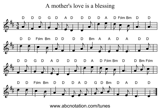 A mother's love is a blessing - staff notation