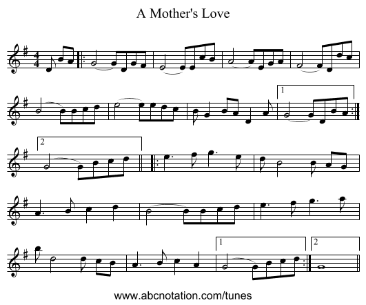 A Mother's Love - staff notation