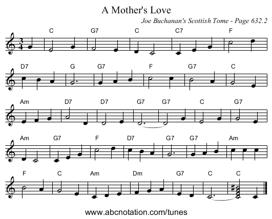 A Mother's Love - staff notation