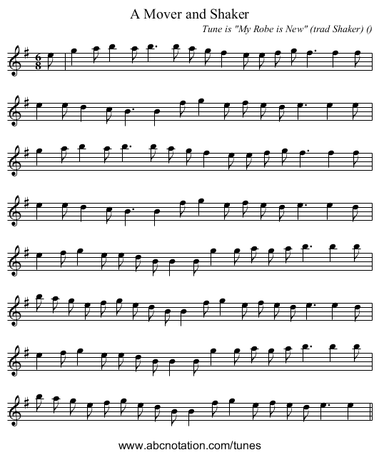 A Mover and Shaker - staff notation