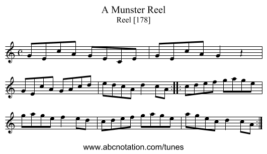 A Munster Reel - staff notation
