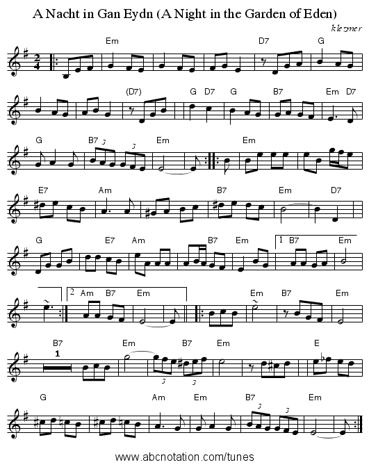 A Nacht in Gan Eydn (A Night in the Garden of Eden) - staff notation