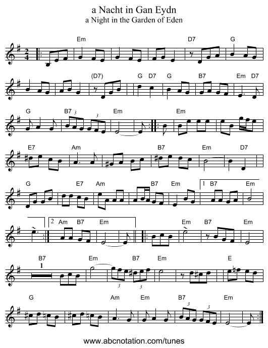 a Nacht in Gan Eydn - staff notation