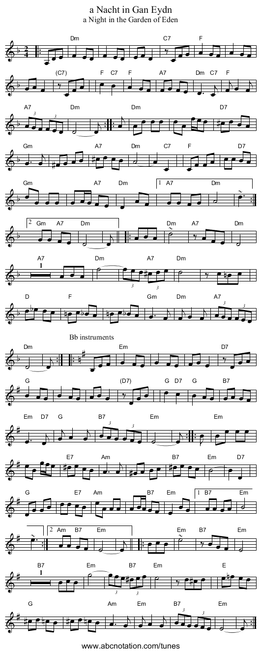 a Nacht in Gan Eydn - staff notation