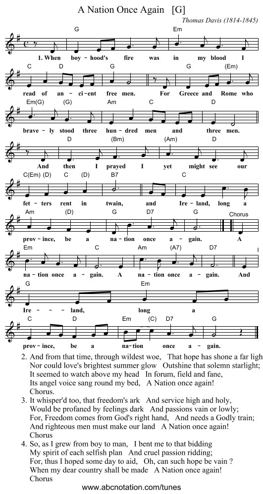 A Nation Once Again   [G] - staff notation