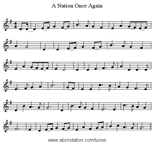 A Nation Once Again - staff notation