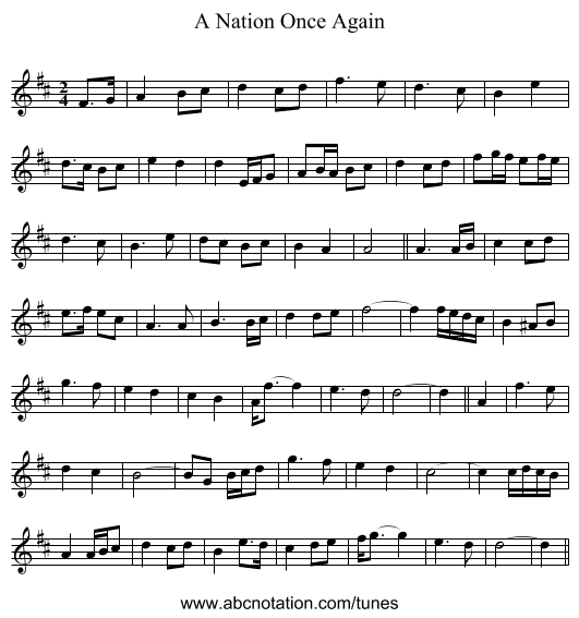 A Nation Once Again - staff notation