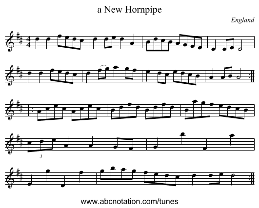 a New Hornpipe - staff notation