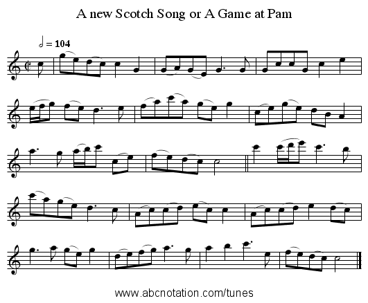 A new Scotch Song or A Game at Pam - staff notation