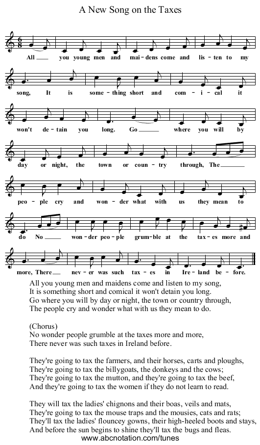 A New Song on the Taxes - staff notation