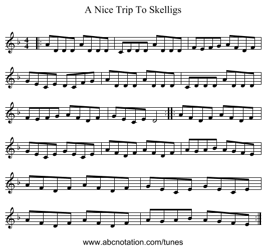 A Nice Trip To Skelligs - staff notation