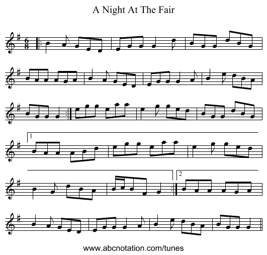 A Night At The Fair - staff notation