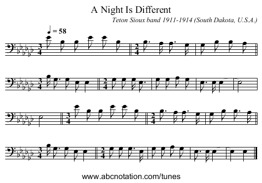 A Night Is Different - staff notation