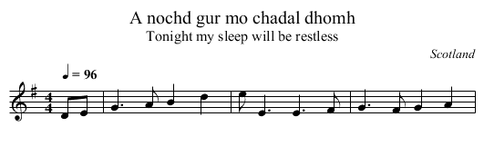 A nochd gur mo chadal dhomh - staff notation