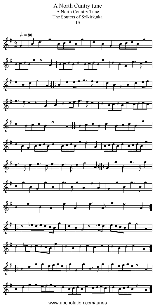 A North Cuntry tune - staff notation