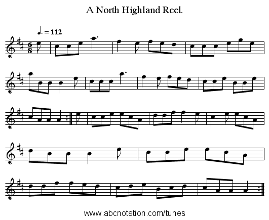 A North Highland Reel. - staff notation