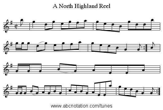 A North Highland Reel - staff notation