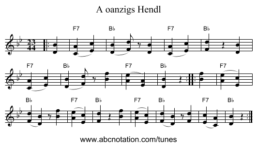 A oanzigs Hendl - staff notation