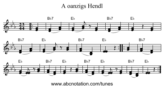 A oanzigs Hendl - staff notation