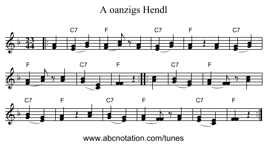 A oanzigs Hendl - staff notation