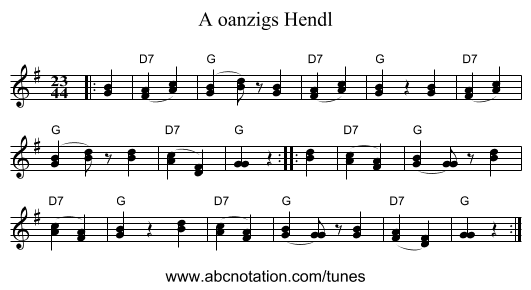 A oanzigs Hendl - staff notation