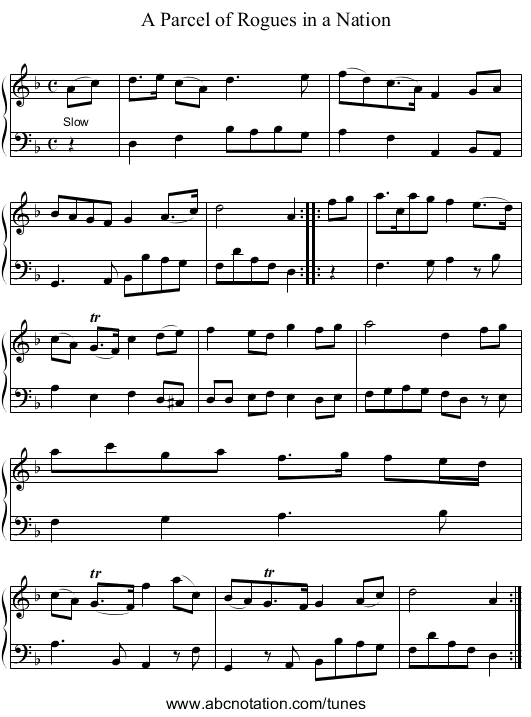 A Parcel of Rogues in a Nation - staff notation