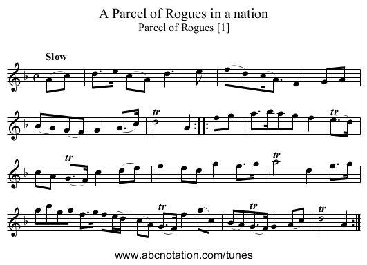 A Parcel of Rogues in a nation - staff notation
