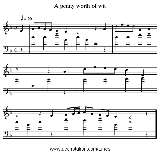 A penny worth of wit - staff notation