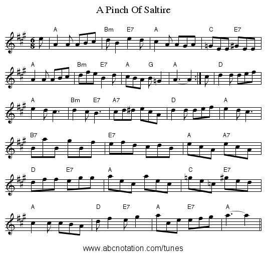 A Pinch Of Saltire - staff notation