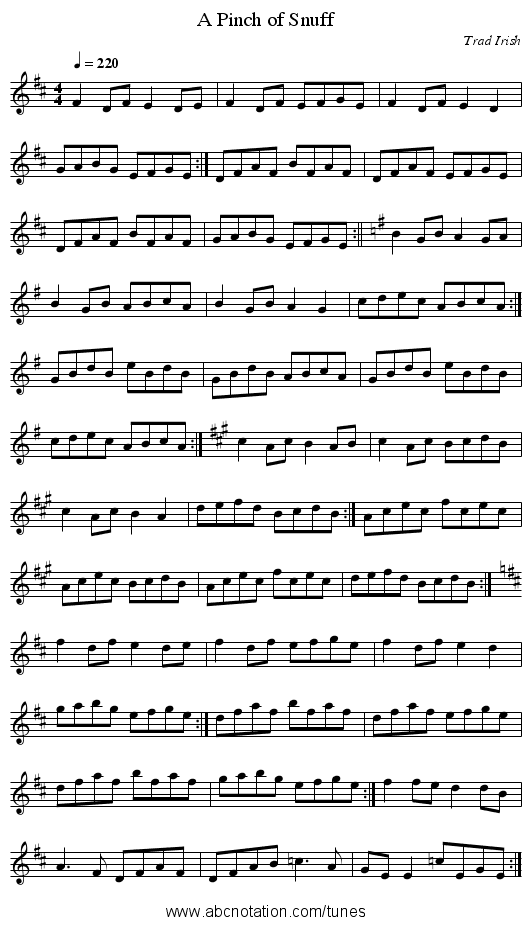 A Pinch of Snuff - staff notation