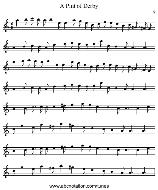 A Pint of Derby - staff notation