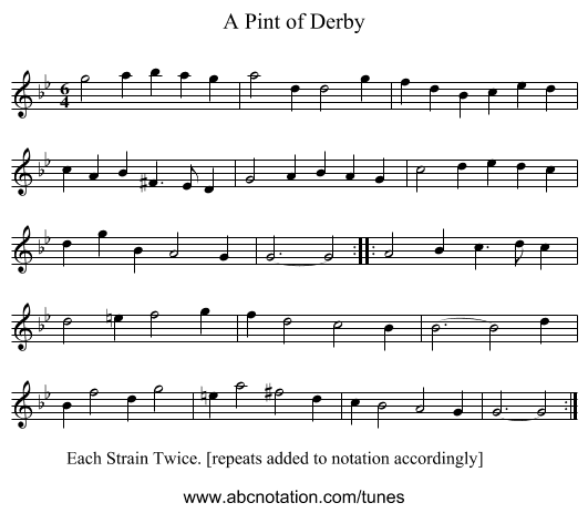 A Pint of Derby - staff notation
