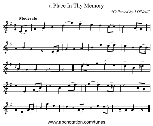 a Place In Thy Memory - staff notation