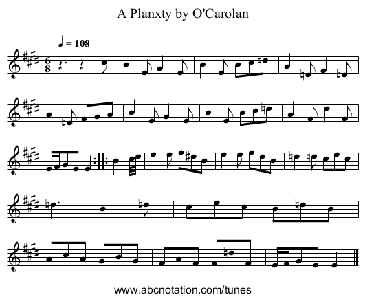 A Planxty by O'Carolan - staff notation