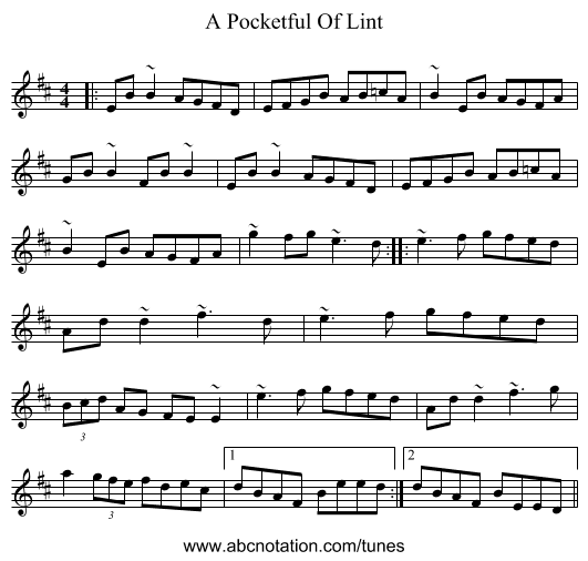 A Pocketful Of Lint - staff notation