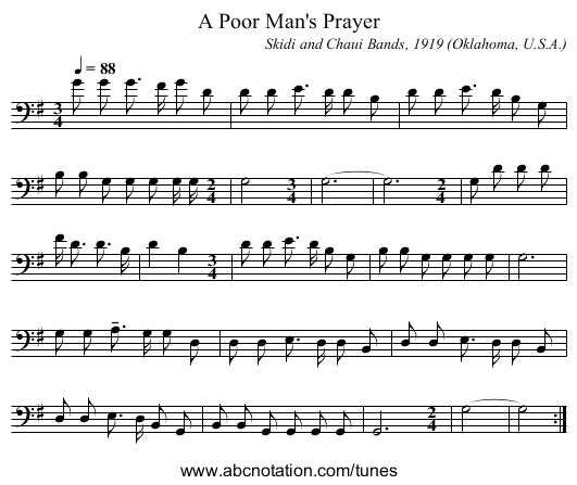 A Poor Man's Prayer - staff notation