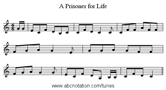A Prisoner for Life - staff notation