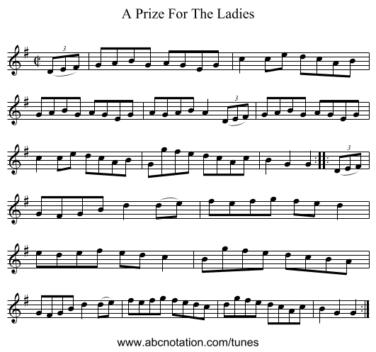 A Prize For The Ladies - staff notation